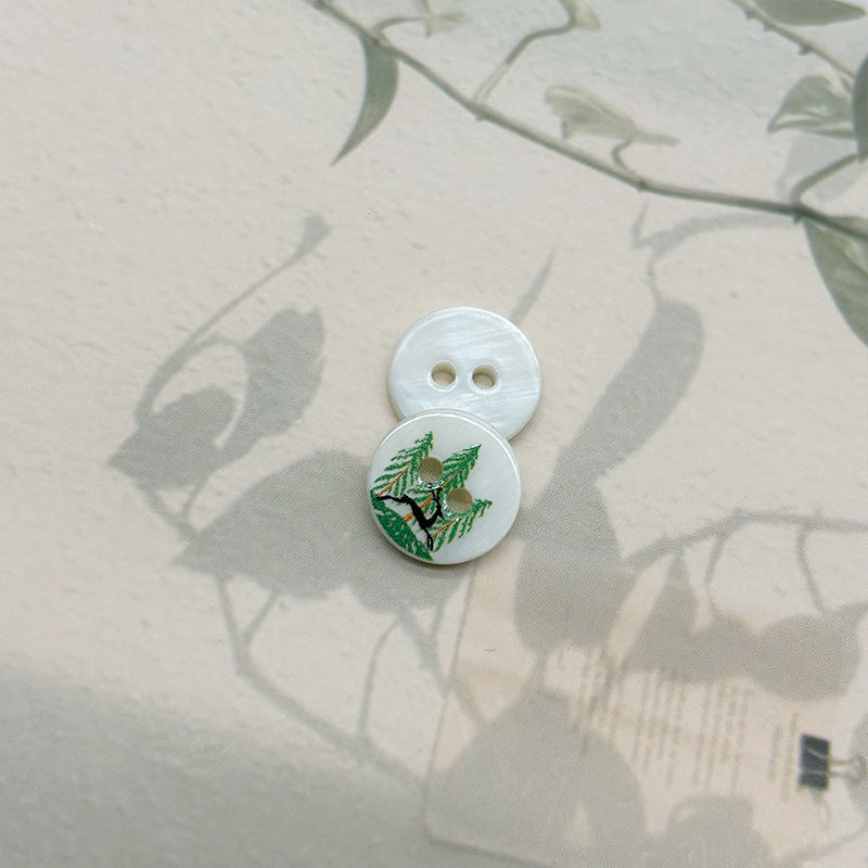 11.5mm Red Flower Green Leaf Deer in the Woods Two-Hole Shell Buttons 30pcs