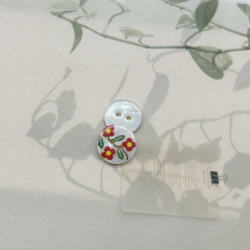 11.5mm Red Flower Green Leaf Deer in the Woods Two-Hole Shell Buttons 30pcs