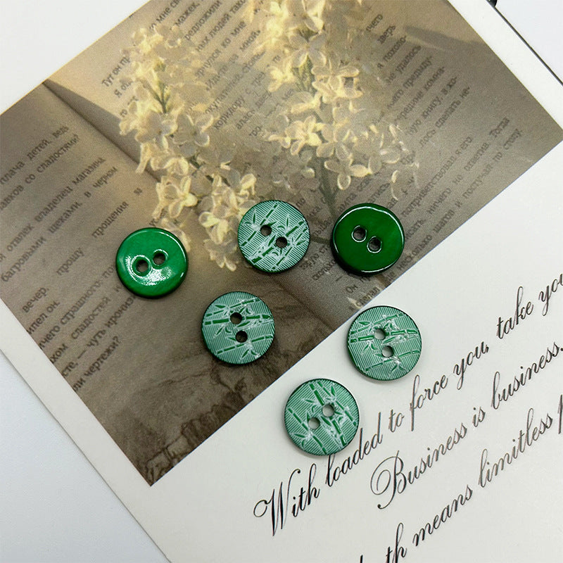 11,5mm Tondi 2 Fori Vintage Verde Bamboo/Marrone Bottoni Grande Albero di Conchiglia 30pz