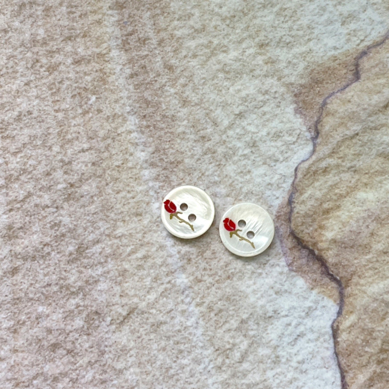 11.5mm 2-Hole Bowl-Shaped Shell Buttons Red Yellow Blue Rose Pattern 36 Pack