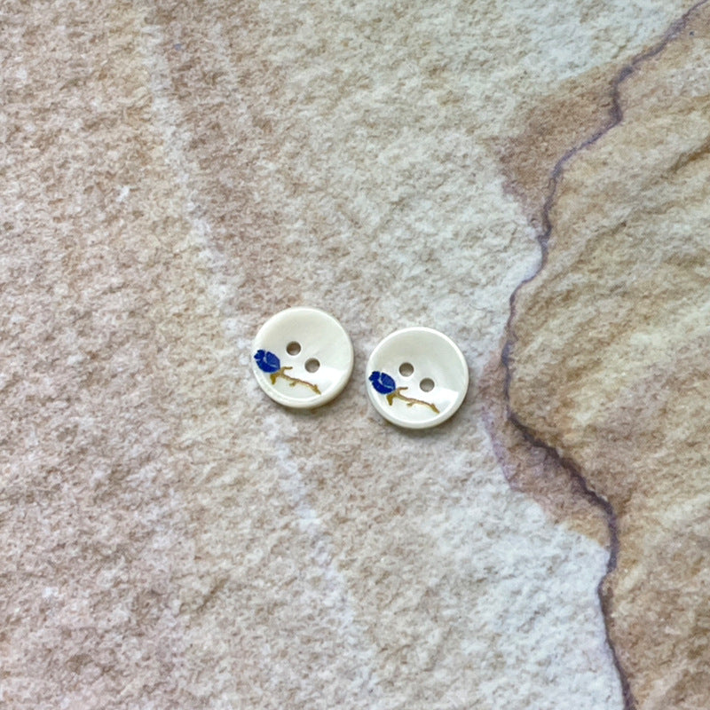 11.5mm 2-Hole Bowl-Shaped Shell Buttons Red Yellow Blue Rose Pattern 36 Pack