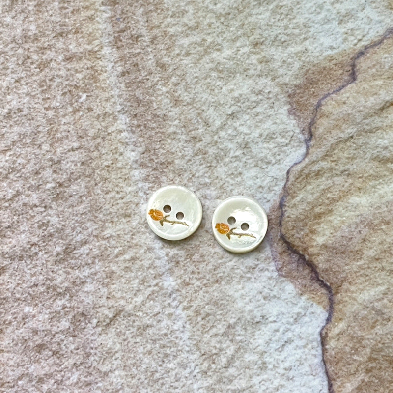 11.5mm 2-Hole Bowl-Shaped Shell Buttons Red Yellow Blue Rose Pattern 36 Pack