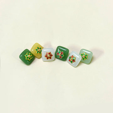 12mm Chinese Style Square Glass Buttons with Flower Base for Tang Suit Hanfu 50pcs
