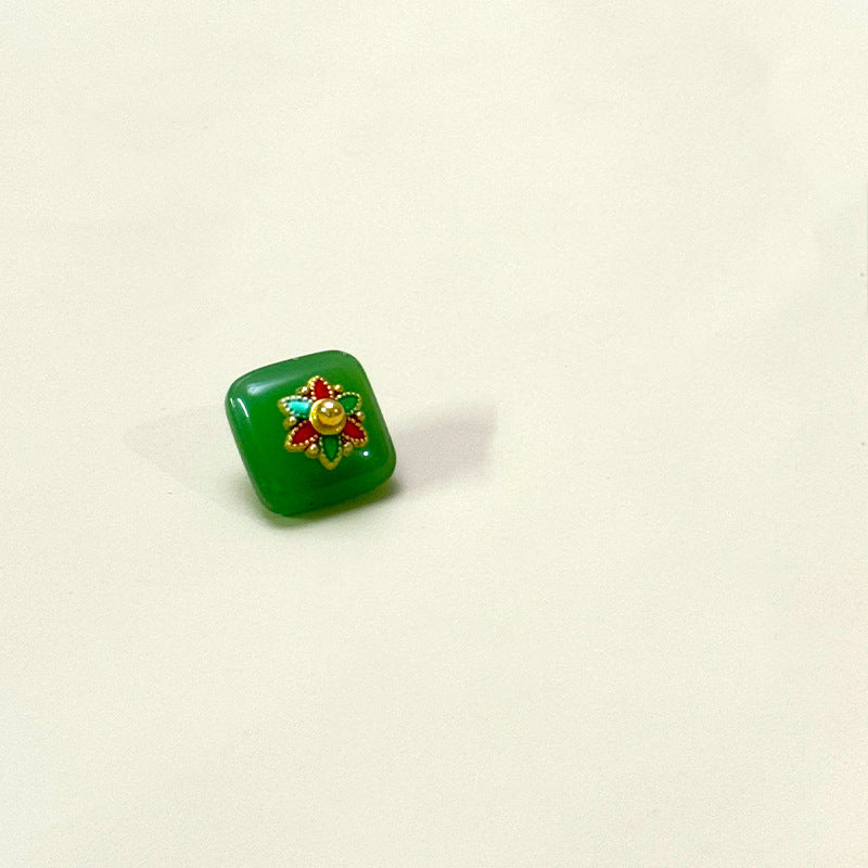 12mm Chinese Style Square Glass Buttons with Flower Base for Tang Suit Hanfu 50pcs