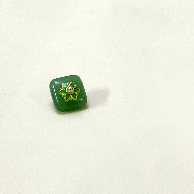 12mm Chinese Style Square Glass Buttons with Flower Base for Tang Suit Hanfu 50pcs