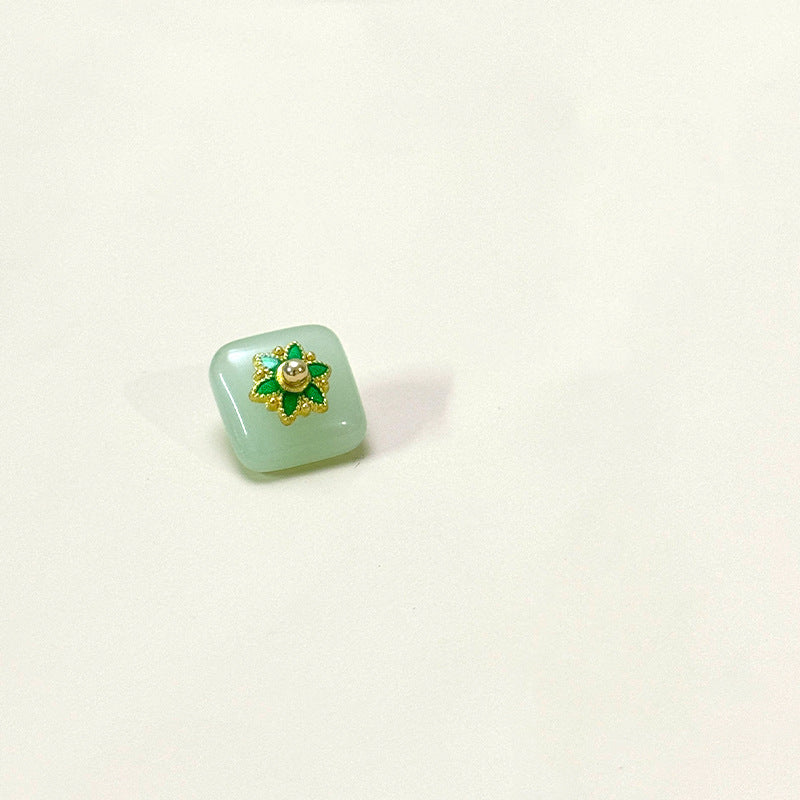 12mm Chinese Style Square Glass Buttons with Flower Base for Tang Suit Hanfu 50pcs