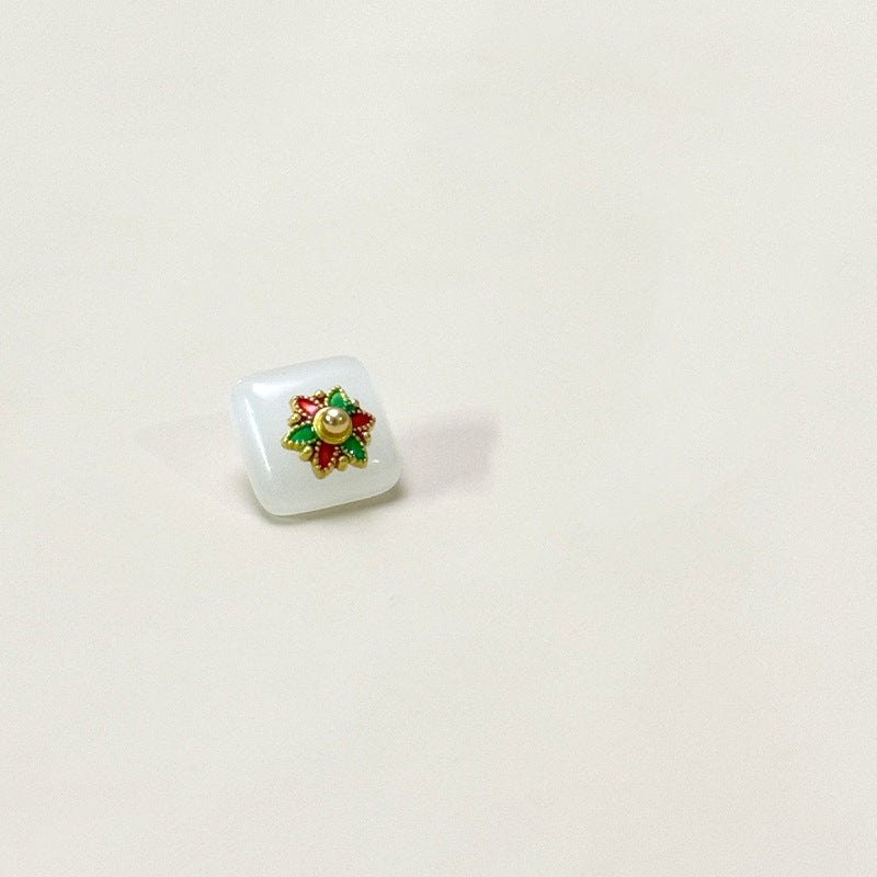 12mm Chinese Style Square Glass Buttons with Flower Base for Tang Suit Hanfu 50pcs