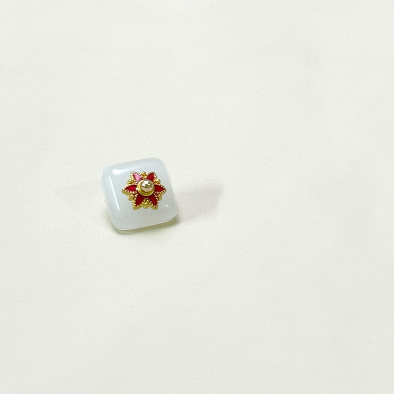 12mm Chinese Style Square Glass Buttons with Flower Base for Tang Suit Hanfu 50pcs