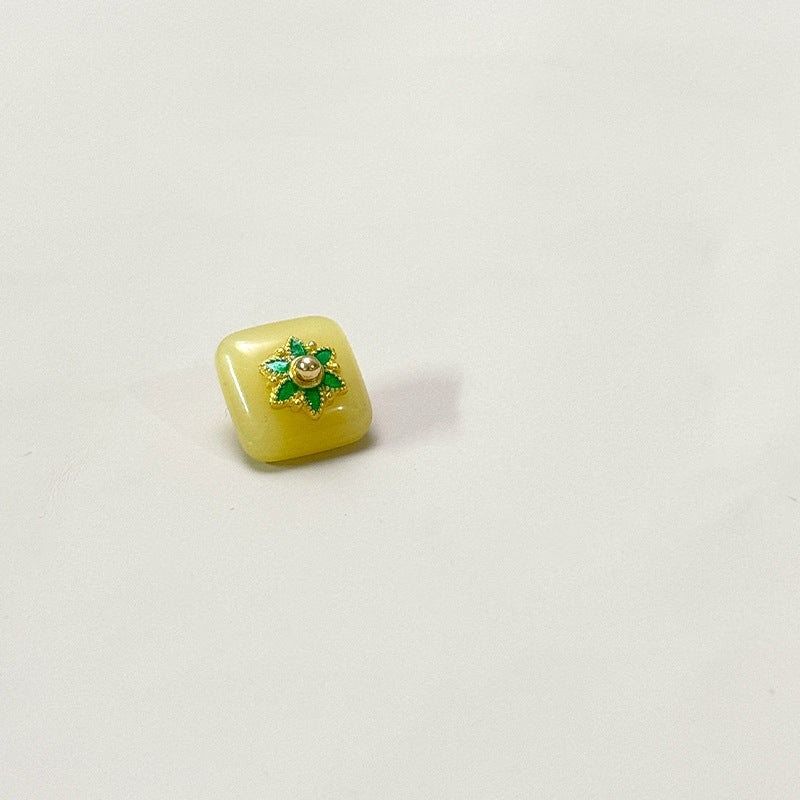 12mm Chinese Style Square Glass Buttons with Flower Base for Tang Suit Hanfu 50pcs