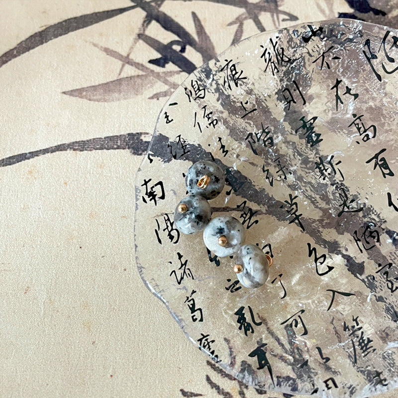 10mm Bottoni in Pietra Grigia-Bianca Vintage Cinese per Cheongsam 20pz