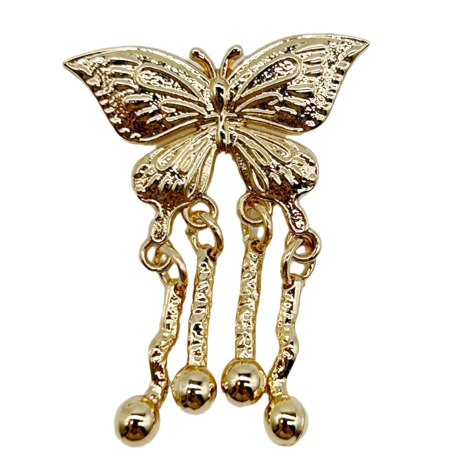 30mm Chinese Style Golden Butterfly Tassel Metal Shank Buttons 12pcs