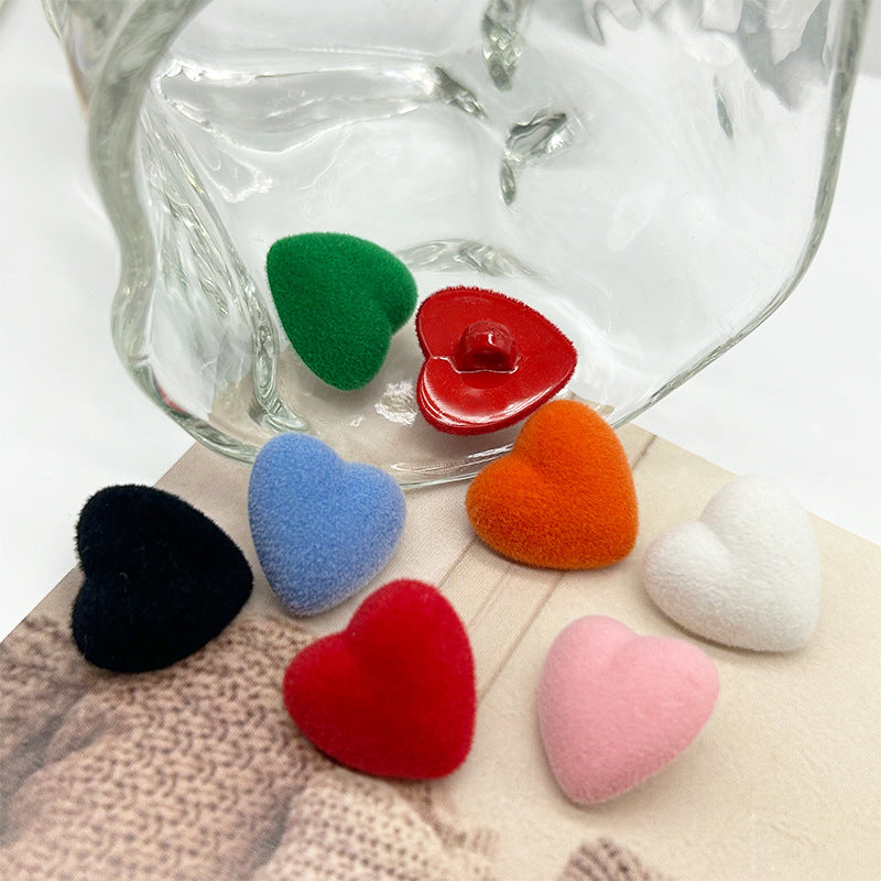 17.5mm Colorful Flocked Heart Buttons for Sweaters Knitwear Coats 56 Pack