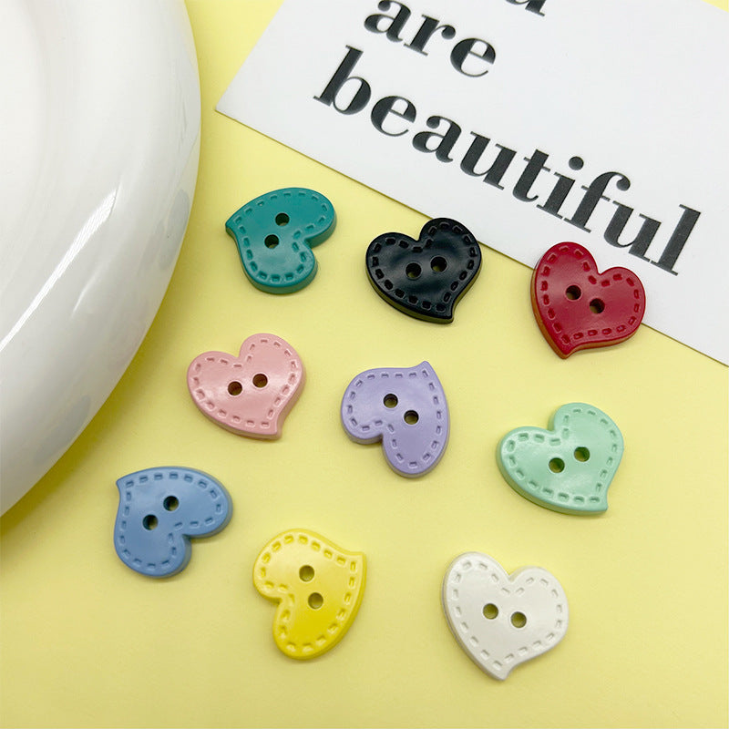 15/18mm Macaron-Colored Dotted-Line Heart-Shaped Plastic 2-Hole Buttons 54 Pack