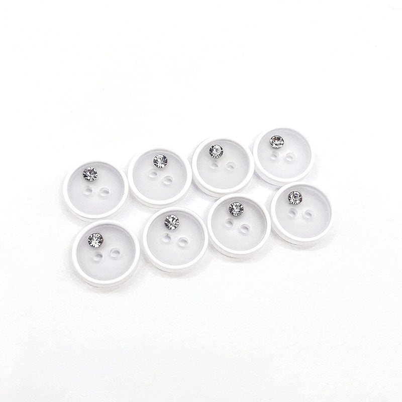 Boutons ronds en résine noir et blanc de 12,5/15 mm avec strass, deux trous, 100 pièces
