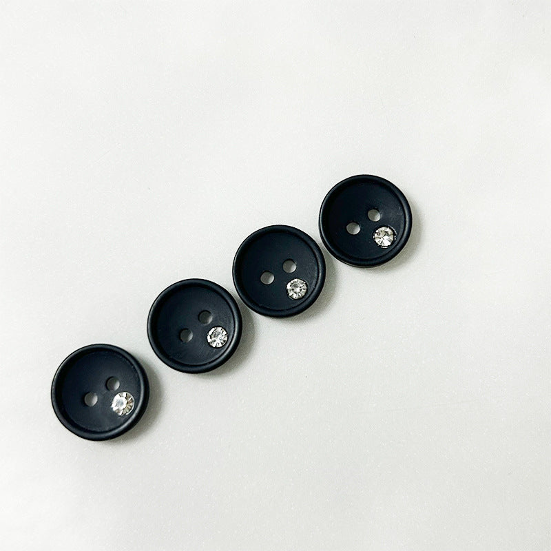 Boutons ronds en résine noir et blanc de 12,5/15 mm avec strass, deux trous, 100 pièces