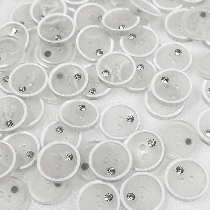 Boutons ronds en résine noir et blanc de 12,5/15 mm avec strass, deux trous, 100 pièces