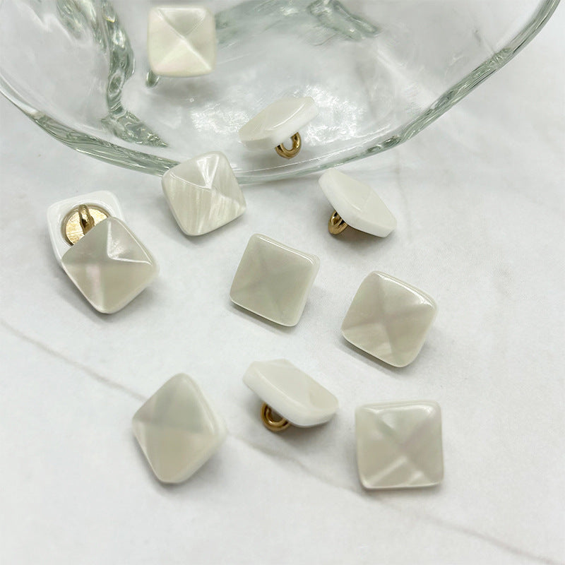 11mm White Square Pyramid Resin Alloy Shank Buttons for Shirts Chiffon Skirts 40pcs