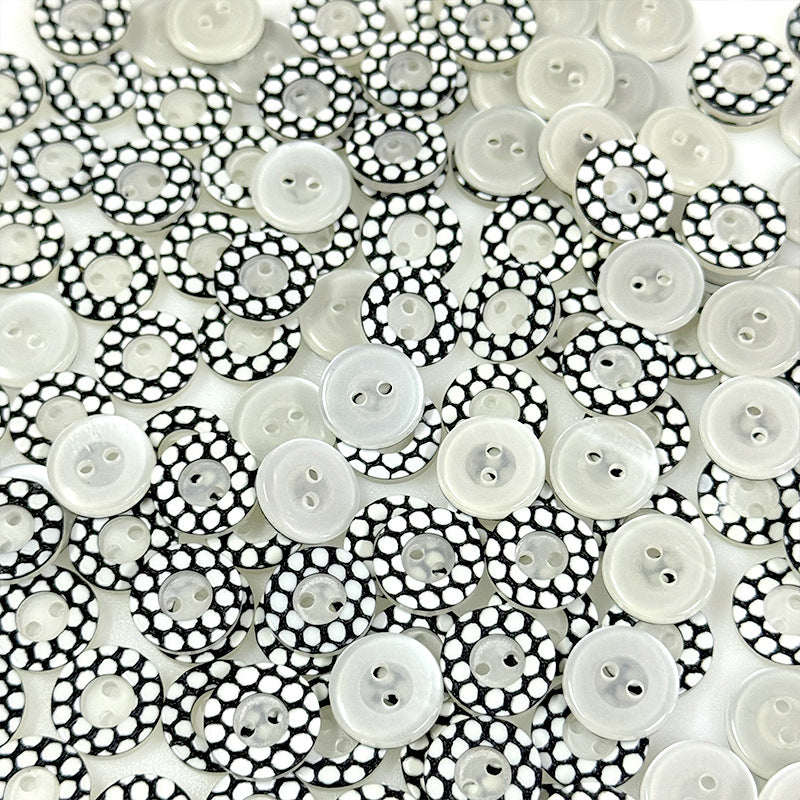 13mm Round Polka Dot Black and White Two-Hole Resin Buttons for Shirts 50pcs