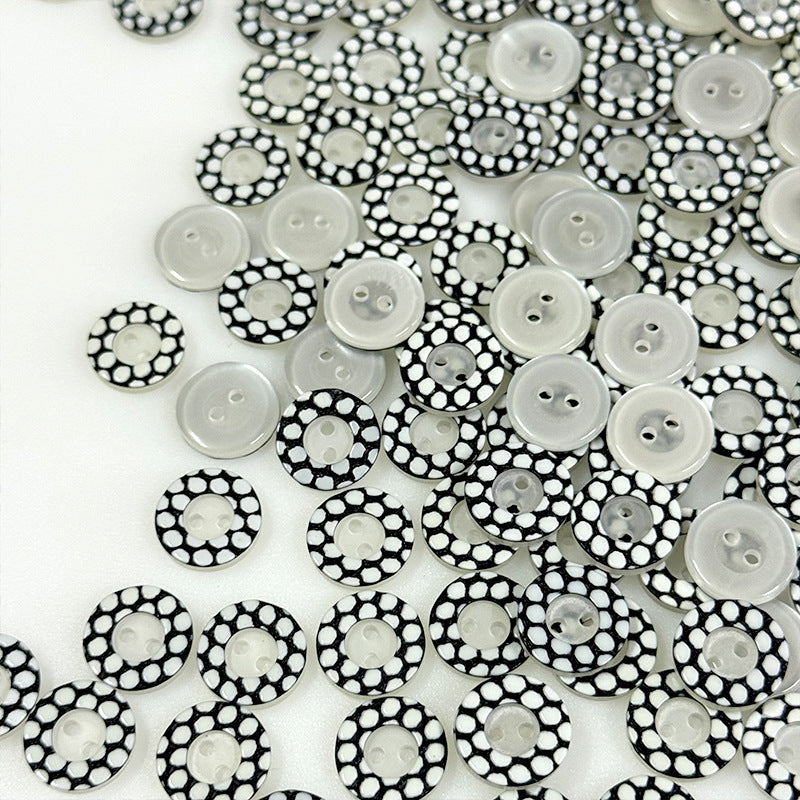 13mm Round Polka Dot Black and White Two-Hole Resin Buttons for Shirts 50pcs