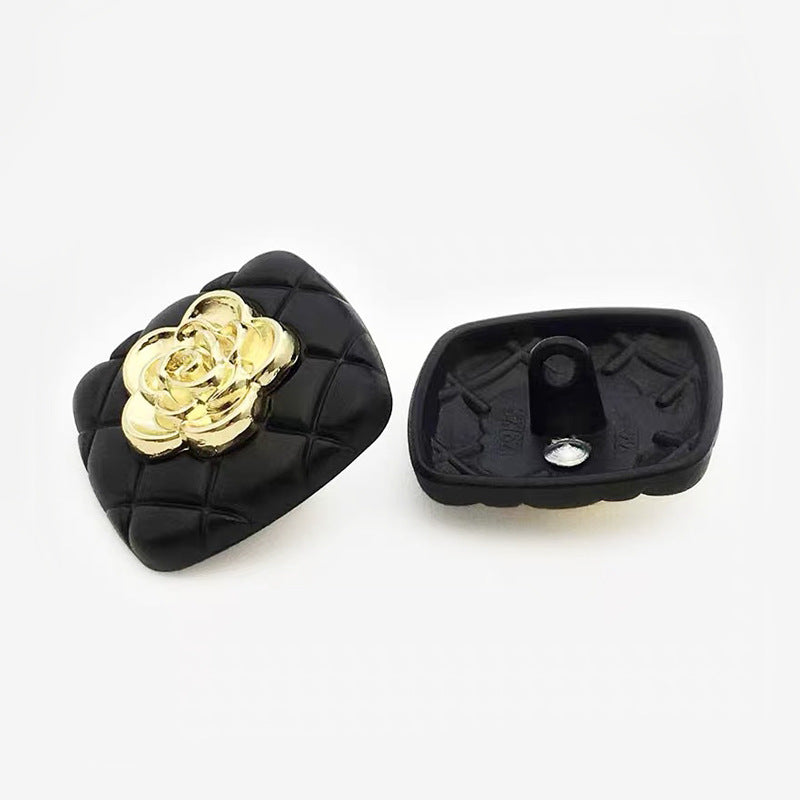 Black Diamond-Patterned Square Camellia,Heart-Shaped Bow Metal Buttons 20pcs