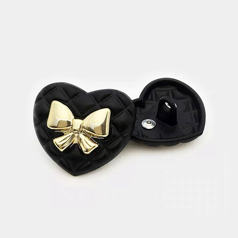 Black Diamond-Patterned Square Camellia,Heart-Shaped Bow Metal Buttons 20pcs