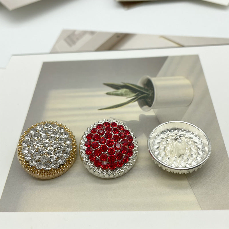 18/23/25mm Round Metal Buttons with White Black Red Crystal Rhinestones 50 Pack