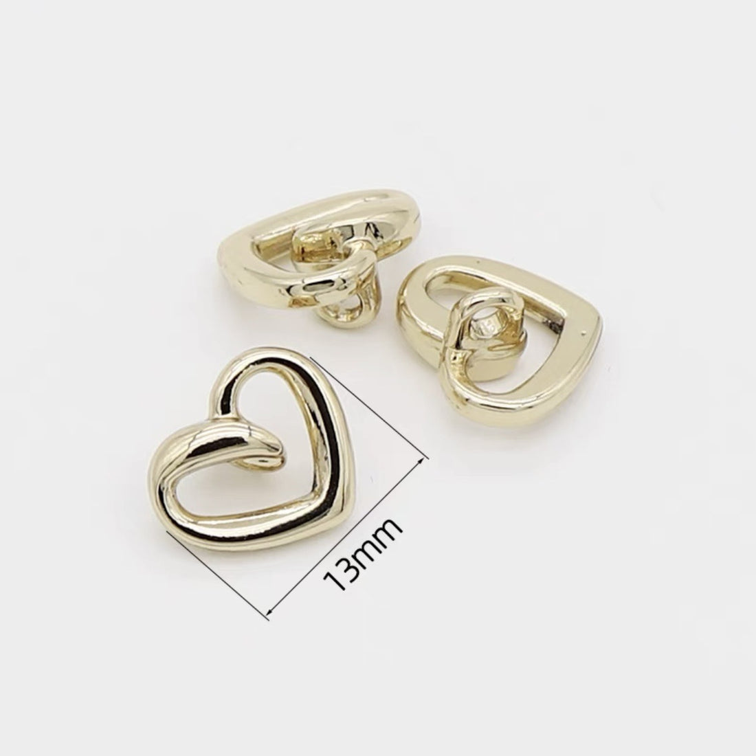 13mm Golden and Silver Metal Heart-Shaped Shirt Buttons with High Shanks 40pcs