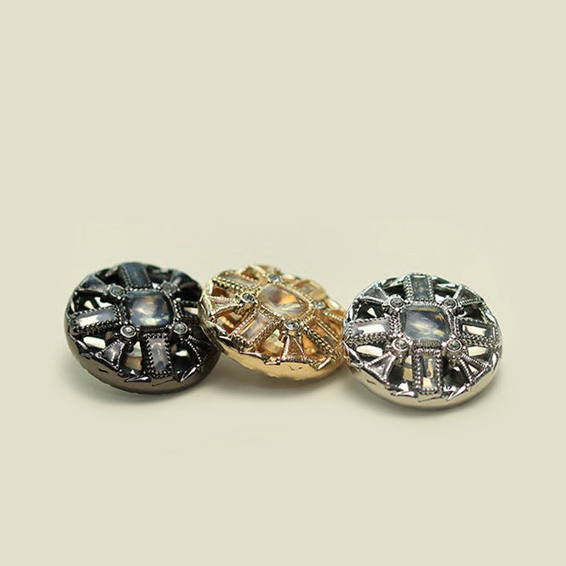 18/20/23/25mm Hollow Metal Buttons with Rhinestones Gold Silver Gun-Black 50pcs