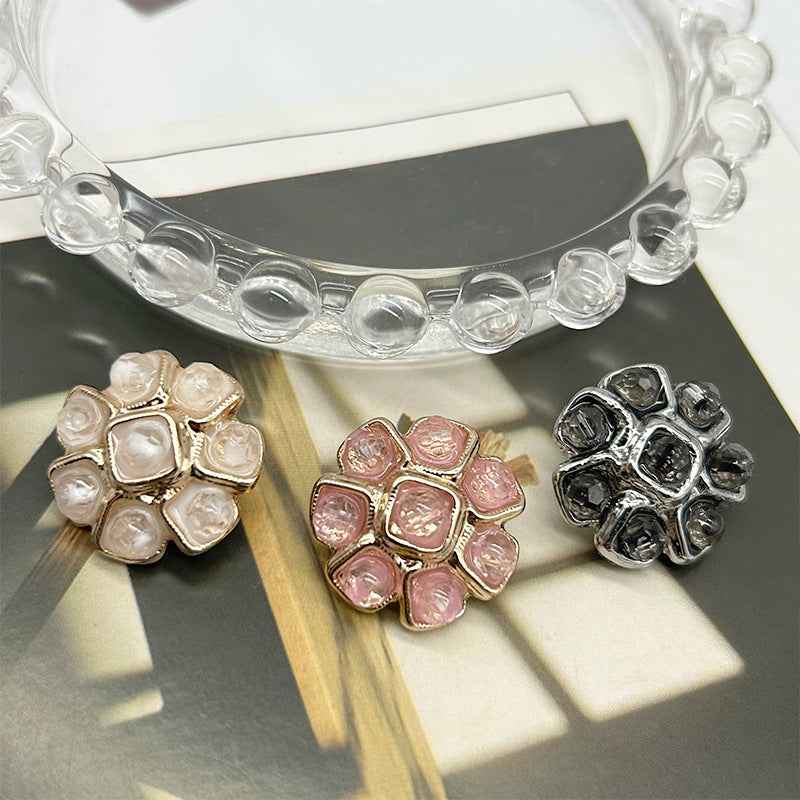 Pink White Black Crystal Flower Metal Buttons for Women's Coats Dresses 6pcs - Lots of Buttons
