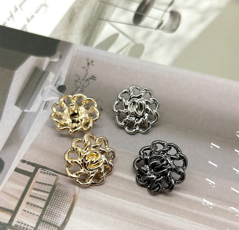 12.5-25mm Gold Silver Gun-black Vintage Hollow Floral Metal Buttons 30pcs