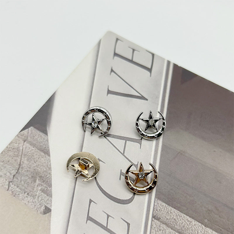 Boutons en métal creux en or argenté en forme de lune et d'étoile avec diamants de 13 mm pour cardigans en tricot et chemises, 20 pièces
