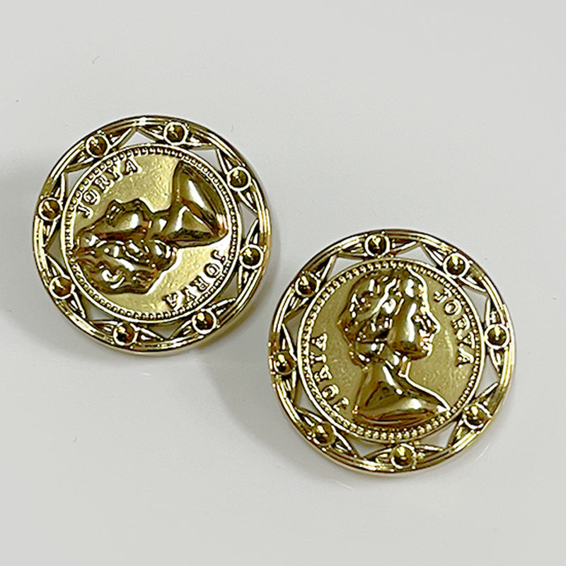 22mm Vintage Gold Hollow Figure Metal Buttons with Shanks for Garment Decoration 12pcs