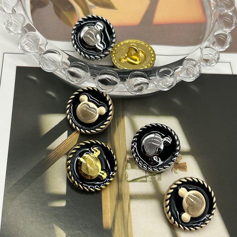 17/23mm Rajzfilm Medve Fej Fekete Emaillezett Arany Ezüst Fém Gombok 50db