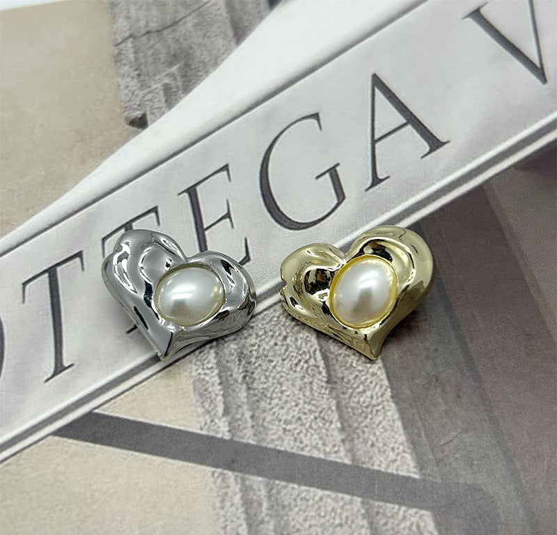 17.5/21.5mm Golden Silver Irregular Heart-Shaped Pearl Metal Buttons 50pcs