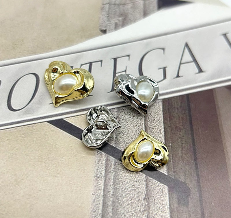 17.5/21.5mm Golden Silver Irregular Heart-Shaped Pearl Metal Buttons 50pcs