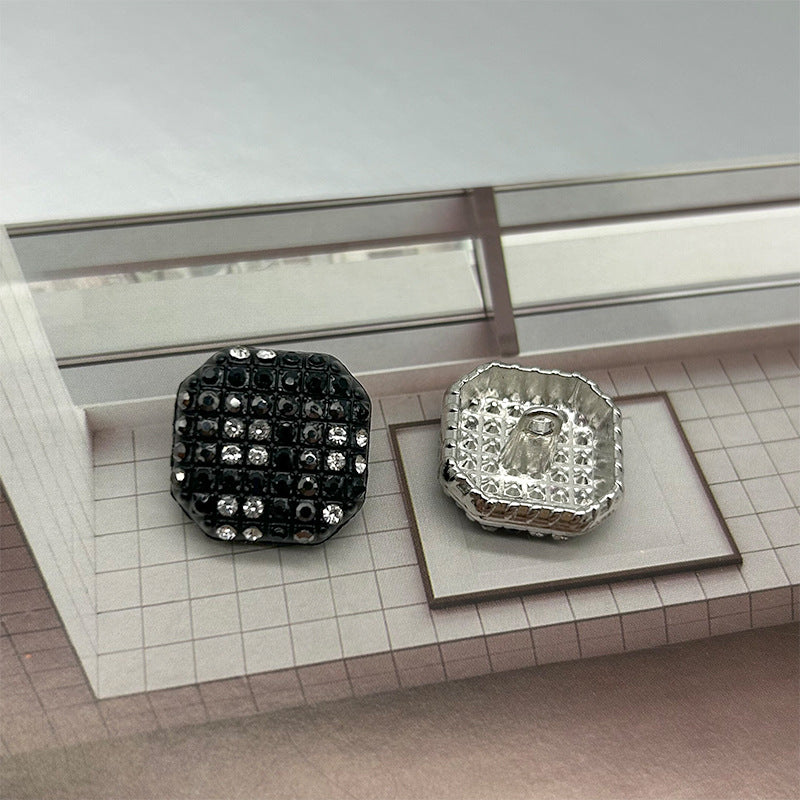 Square Metal Shank Buttons Starry Sky Diamond-Studded for Coats 50pcs
