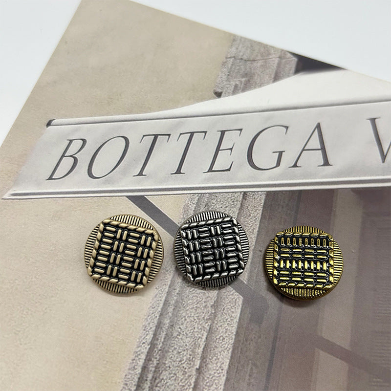 Vintage Metal Buttons Round Exterior and Square Interior Striped 50pcs