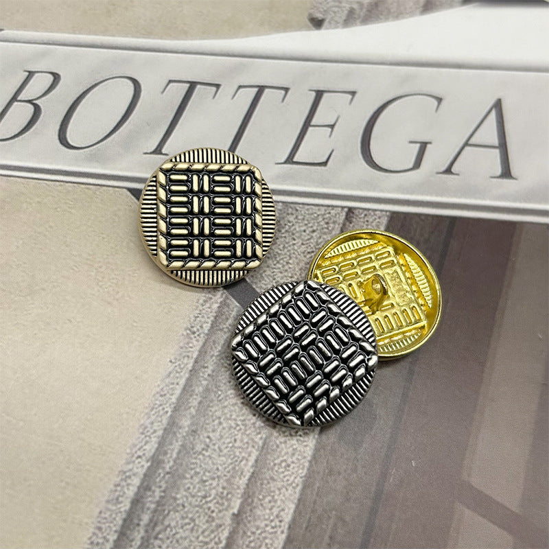 Vintage Metal Buttons Round Exterior and Square Interior Striped 50pcs