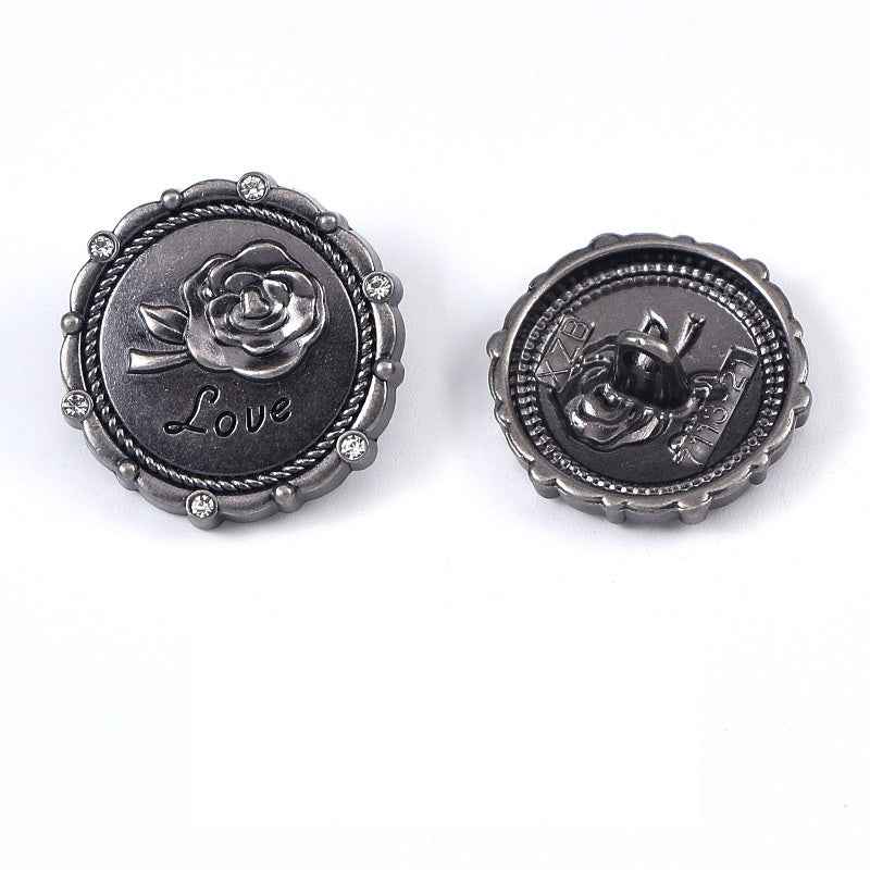 28L/34L/36L Round Rose Rhinestone Metal Shank Buttons 20pcs