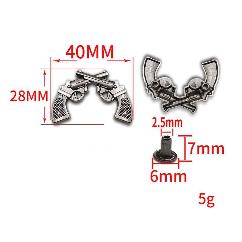 40x28MM Vintage Double Gun Rivets Antique Silver Punk Studs 20pcs