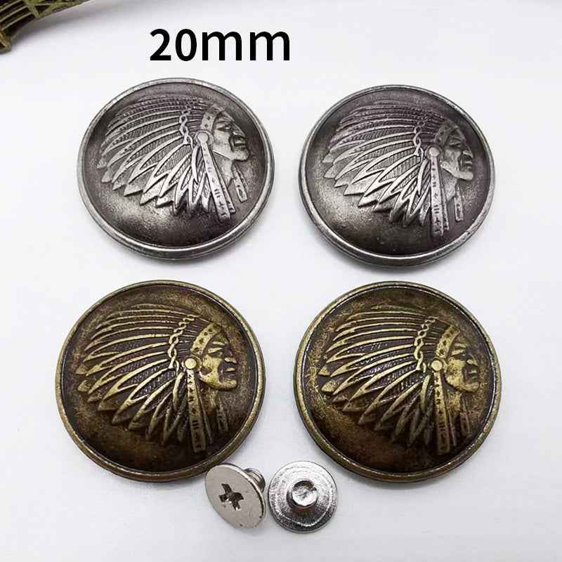 Vintage Silver Bronze Indian Head Screw Studs Leather Rivets 20pcs