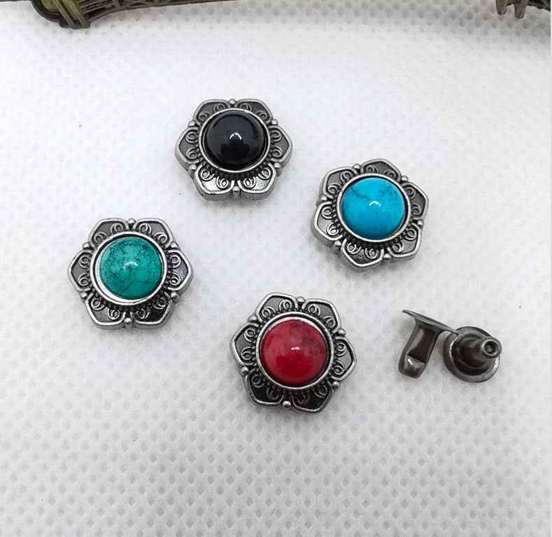 14MM Vintage Silver Turquoise Rivets Antique Metal Studs 40 Pack