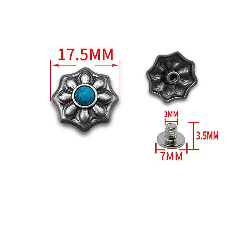 17.5MM Floral Turquoise Screw Studs Antique Alloy Petal Rivets 20 Pack