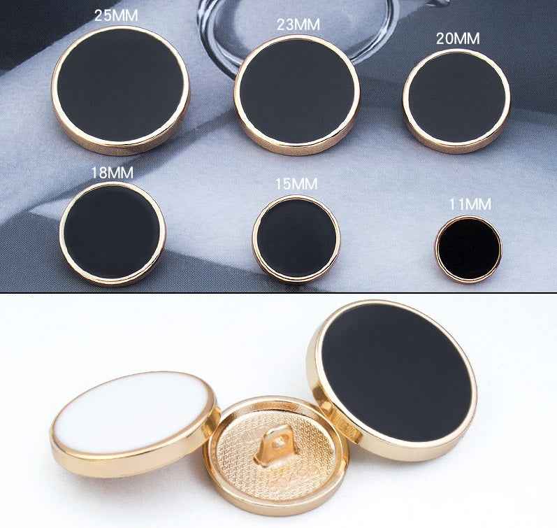 Round Alloy Shank Buttons White Black for Cashmere Coat Shirts 36 Pack