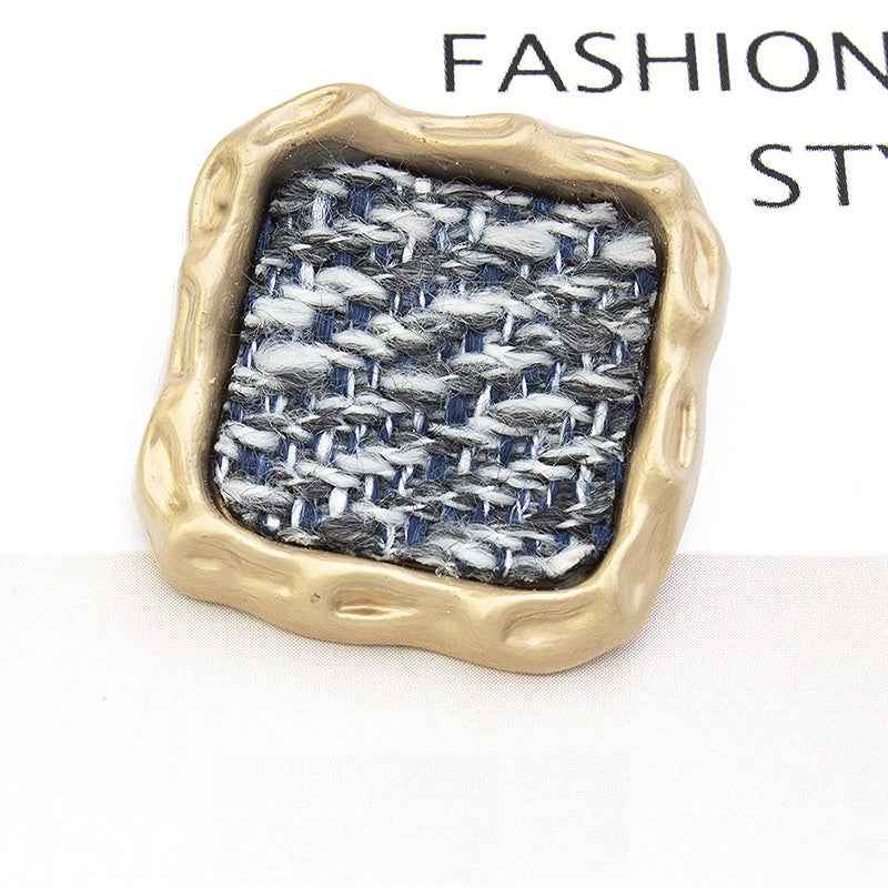 21/25mm Square Woven Textured Fabric-Covered Metal Buttons 20pcs