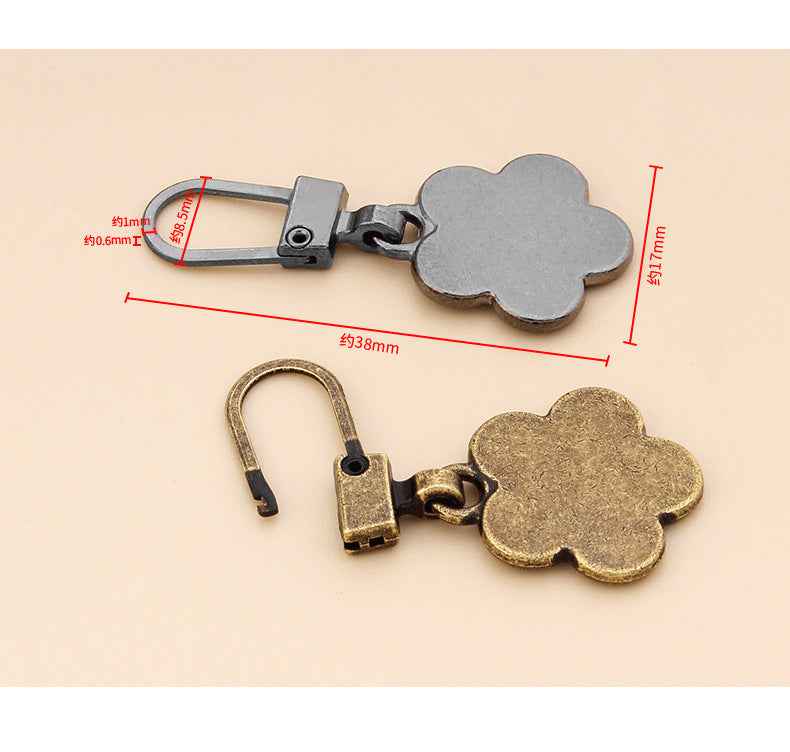 38mm x 17mm Detachable Flower Charm Metal Zipper Pulls Sliders 15pcs