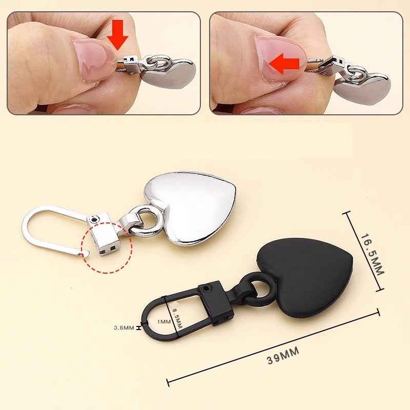 39mm x 16.5mm Universal Heart Detachable Metal Zipper Pull 12pcs