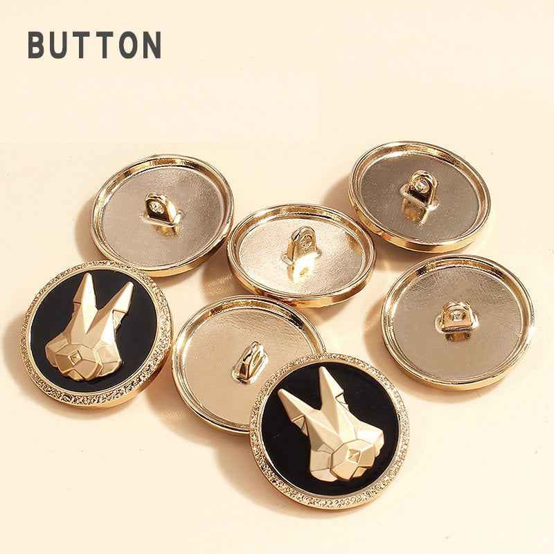 18mm 23mm Round Black-Gold Rabbit Metal Coat Shank Buttons 10PCS