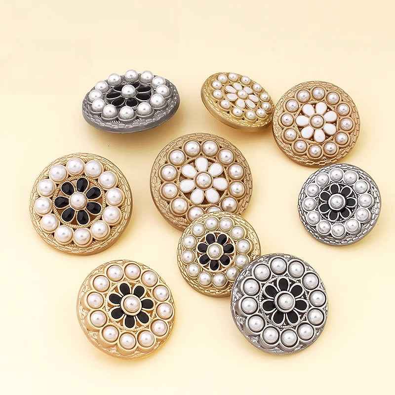 20mm/23mm/25mm Luxury Pearl Flower Alloy Buttons Women's Coats 18pcs