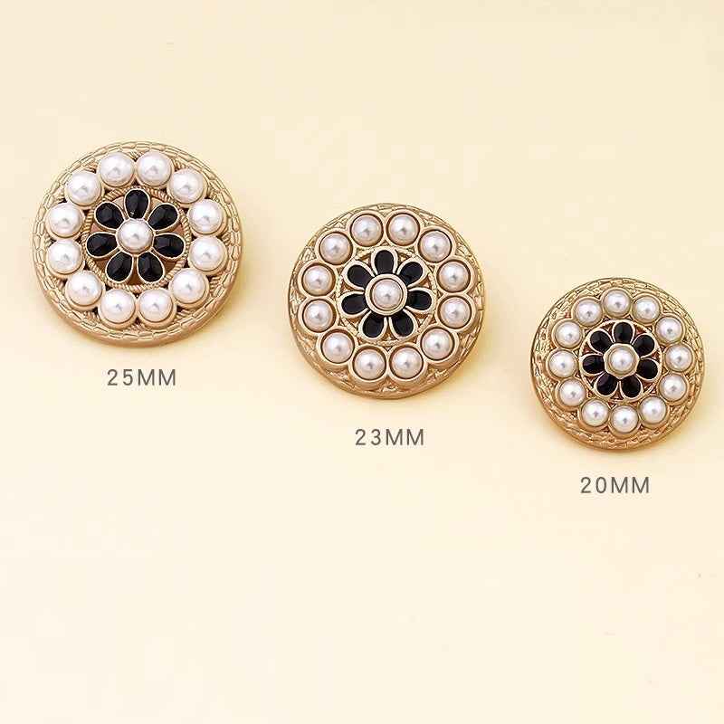 20mm/23mm/25mm Luxury Pearl Flower Alloy Buttons Women's Coats 18pcs